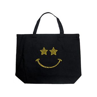 Large Word Art Tote Bag - Rockstar Smiley