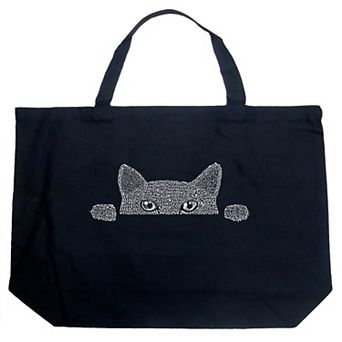 Large Word Art Tote Bag - Peeking Cat