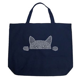 Large Word Art Tote Bag - Peeking Cat