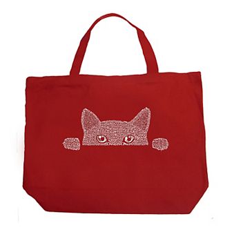 Large Word Art Tote Bag - Peeking Cat