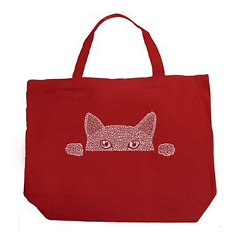 Large Word Art Tote Bag - Peeking Cat