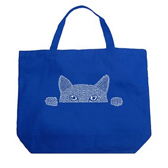 Large Word Art Tote Bag - Peeking Cat