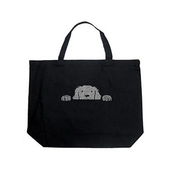 Large Word Art Tote Bag - Peeking Dog