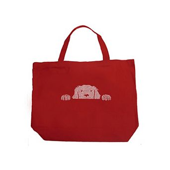 Large Word Art Tote Bag - Peeking Dog