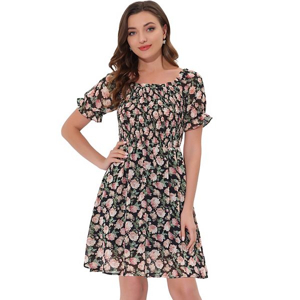 First Love Floral Short Sleeve Smocked Mini Dress