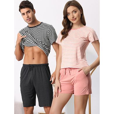 Men's Sleepwear Short Sleeve T-Shirt with Shorts Stripe Couple Pajama Sets