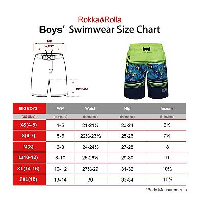 Boys 4-18 Rokka&Rolla Stretch Quick Dry Board Shorts Swim Trunks with Mesh Lining UPF50+