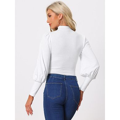 Women's Mock Neck Puffy Sleeve Long Sleeves T Shirts Tops Bodysuits