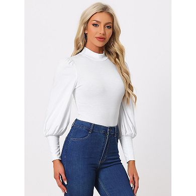 Women's Mock Neck Puffy Sleeve Long Sleeves T Shirts Tops Bodysuits