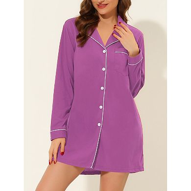 Women's Summer Notched Lapel Short Sleeves Button Down Sleepshirt