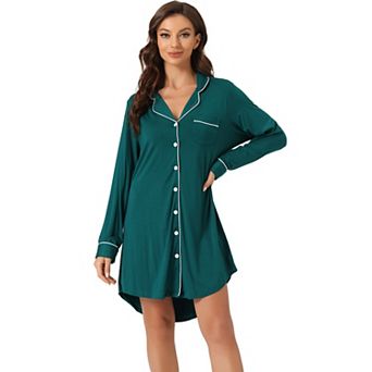 Women's Summer Notched Lapel Short Sleeves Button Down Sleepshirt