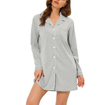 Women's Summer Notched Lapel Short Sleeves Button Down Sleepshirt