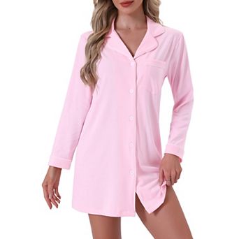 Women's Summer Notched Lapel Short Sleeves Button Down Sleepshirt
