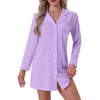 Women's Summer Notched Lapel Short Sleeves Button Down Sleepshirt