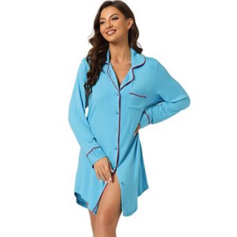 Women's Summer Notched Lapel Short Sleeves Button Down Sleepshirt