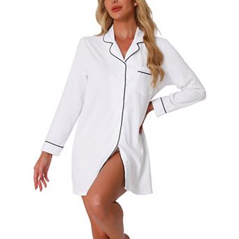 Women's Summer Notched Lapel Short Sleeves Button Down Sleepshirt