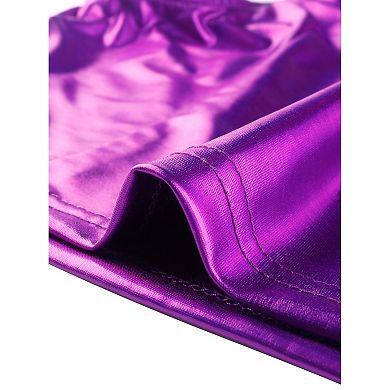 Metallic Crop Tops For Women's Mock Neck Zip Up Shiny Holographic Tank Top