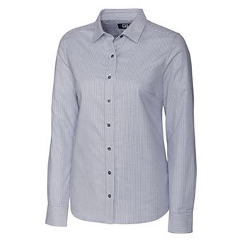 Cutter & Buck Stretch Oxford Stripe Womens Long Sleeve Dress Shirt