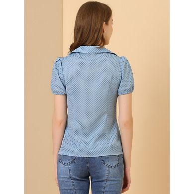 Women's Polka Dots Bubble Sleeve Button Up Peter Pan Collar Blouse