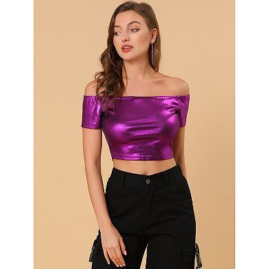 Women's Metallic Shiny Party Off Shoulder Crop Top