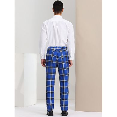 Men's Plaid Dress Pants Flat Front Stretch Business Checked Pants