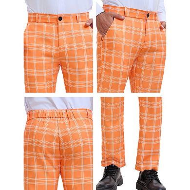 Men's Plaid Dress Pants Flat Front Regular Fit Business Checked Trousers