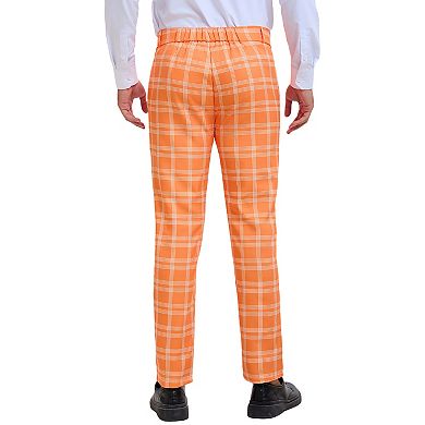Men's Plaid Dress Pants Flat Front Regular Fit Business Checked Trousers