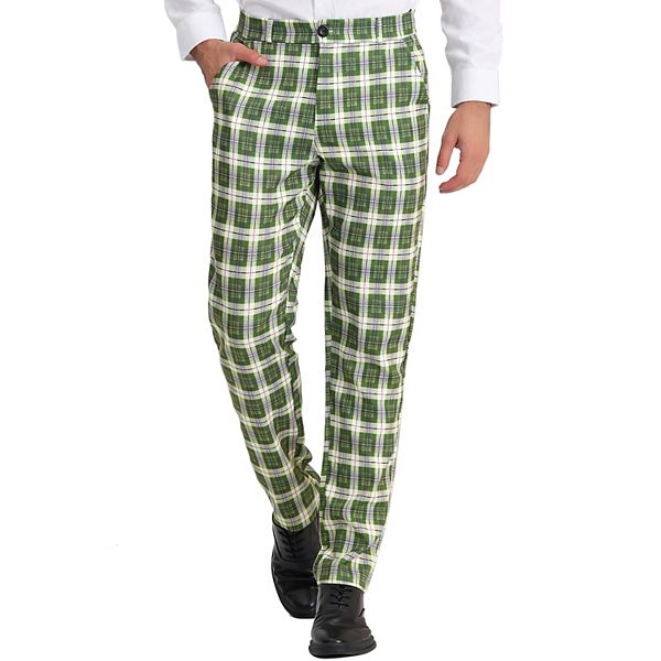 Men's Plaid Dress Pants Flat Front Stretch Business Checked Pants