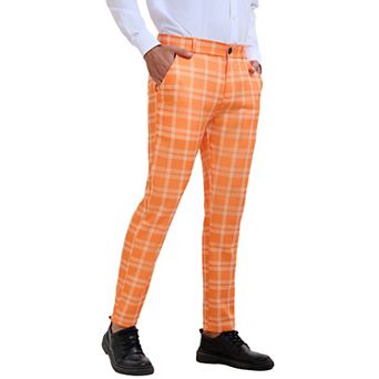 Men's Plaid Dress Pants Flat Front Regular Fit Business Checked Trousers
