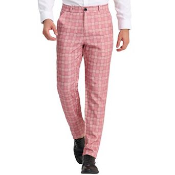 Men's Plaid Dress Pants Flat Front Regular Fit Business Checked Trousers