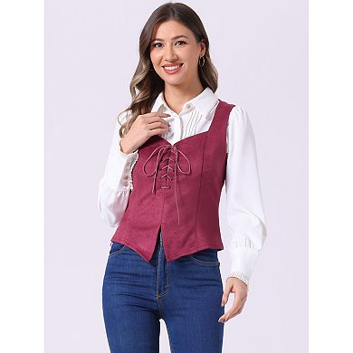 Women's Faux Suede Vest Lace Up Party Sleeveless Jacket
