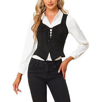 Women's Faux Suede Vest Lace Up Party Sleeveless Jacket