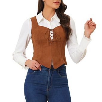 Women's Faux Suede Vest Lace Up Party Sleeveless Jacket