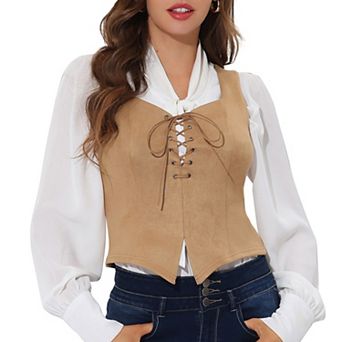 Women's Faux Suede Vest Lace Up Party Sleeveless Jacket