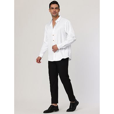 Men's Prom Satin Long Sleeves Button Down Slim Fit Formal Shirts
