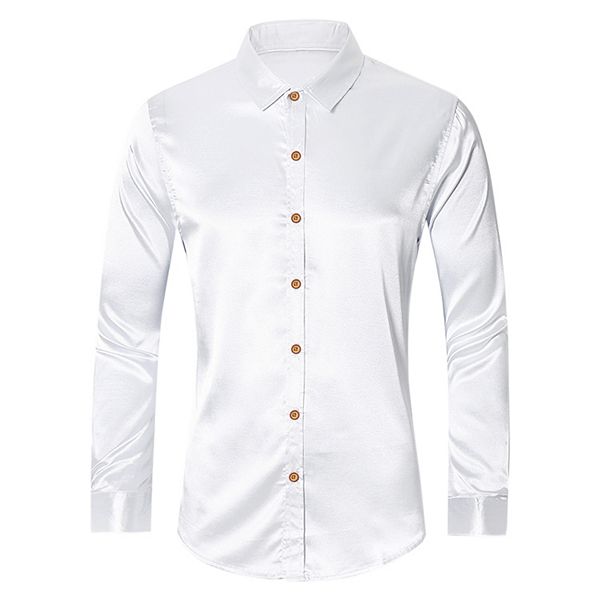 Men's Prom Satin Long Sleeves Button Down Slim Fit Formal Shirts