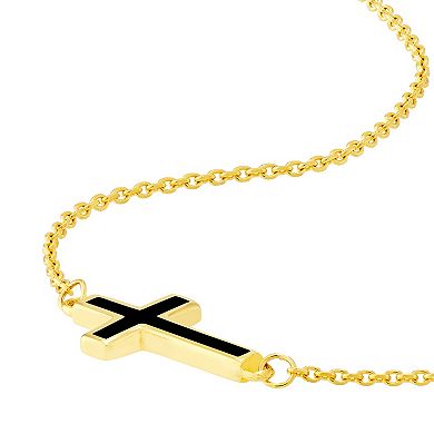 Color Romance 14k Gold Enamel Sideways Cross Necklace