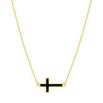 Color Romance 14k Gold Enamel Sideways Cross Necklace