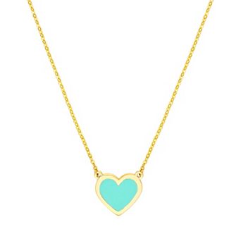 Color Romance 14k Gold Turquoise Enamel Heart Adjustable Necklace