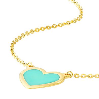 Color Romance 14k Gold Turquoise Enamel Heart Adjustable Necklace