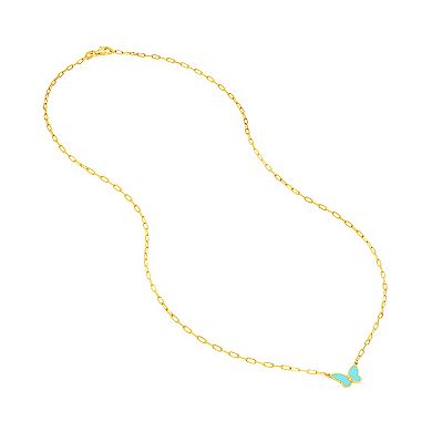 Color Romance 14k Gold Diamond Accent Turquoise Enamel Butterfly Necklace