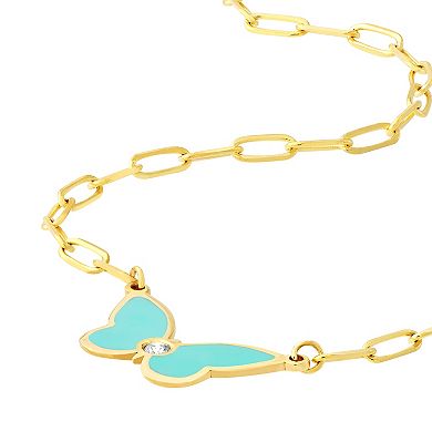 Color Romance 14k Gold Diamond Accent Turquoise Enamel Butterfly Necklace