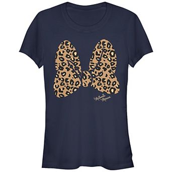 Juniors' Minnie Mouse Leopard Print Bow Graphic Tee