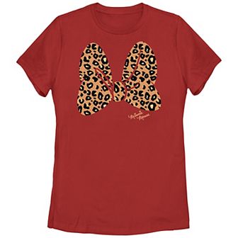 Juniors' Minnie Mouse Leopard Print Bow Graphic Tee