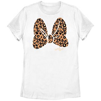 Juniors' Minnie Mouse Leopard Print Bow Graphic Tee