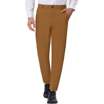 Solid Color Dress Pants for Men's Straight Fit Flat Front Chino Trousers
