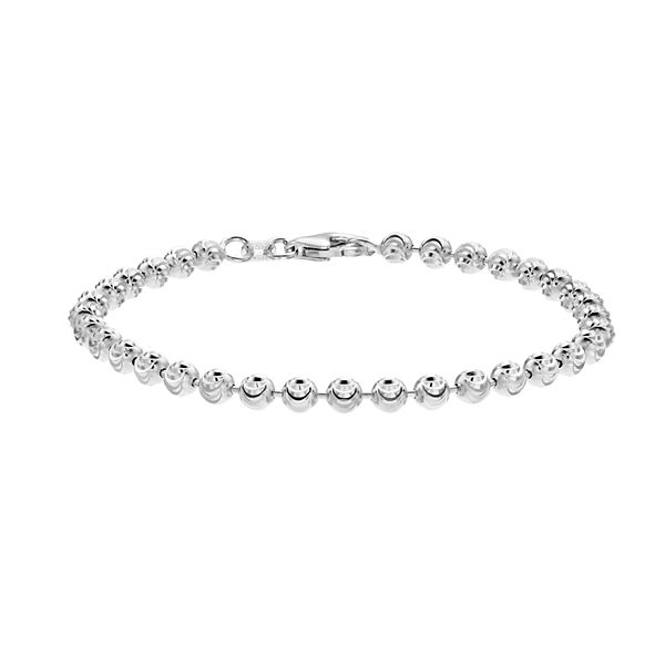 Sterling Silver Moon Cut Beaded Bracelet