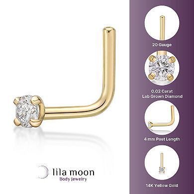 Lila Moon 14k Gold Lab-Grown Diamond Accent L-Shape Nose Stud