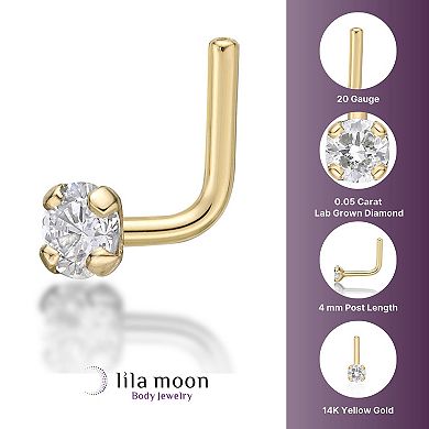 Lila Moon 14k Gold Lab Grown Diamond Accent L-Shaped Nose Ring