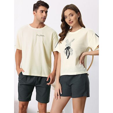 Men's Sleepwear Short Sleeve T-Shirt with Shorts Cute Print Couple Pajama Sets